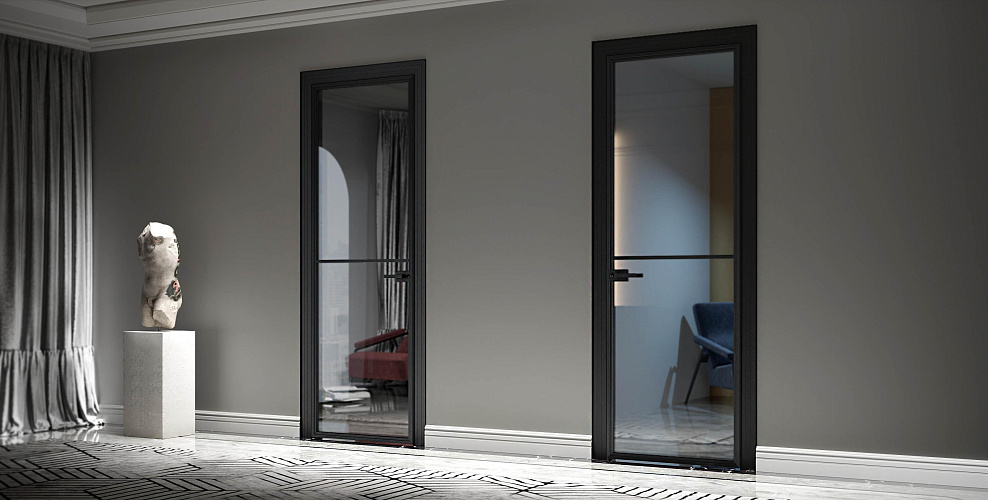 Miksal Распашная дверь с минимальным алюминиевым профилем и скрытыми петлями